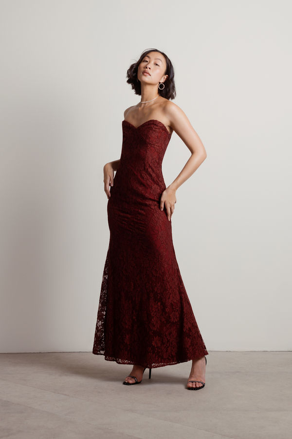 Adelyn Wine Strapless Maxi Grandmother Of The Bride Dress