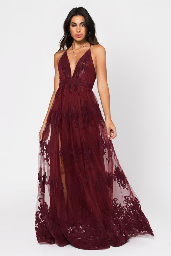 Analise Red Homecoming Plunging Floral Maxi Dress