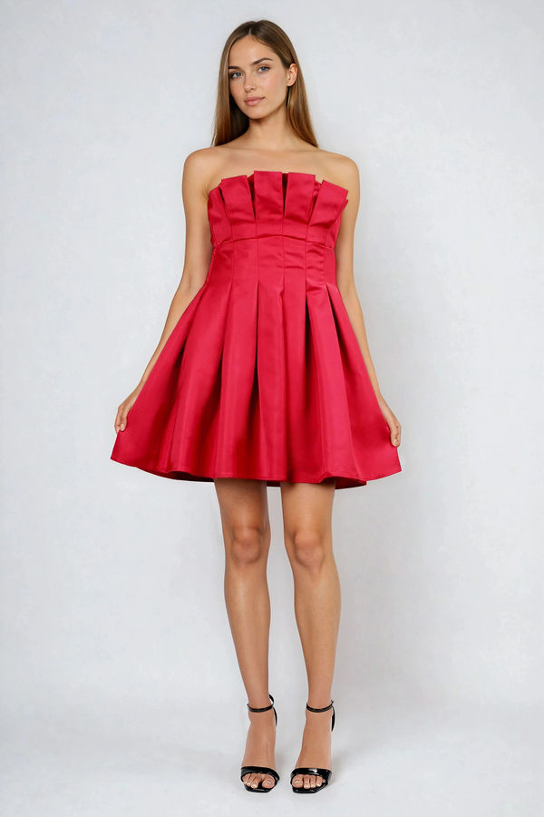 Glam Charm Strapless Pleated Mini Dress - Wine