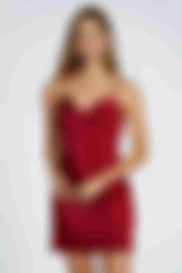 Heart on Fleek Rhinestone Satin Mini Dress - Wine