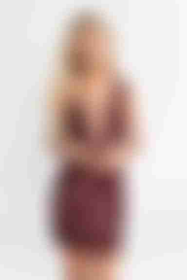 Gabi Plunging Lace Up Mini Dress - Wine & Nude