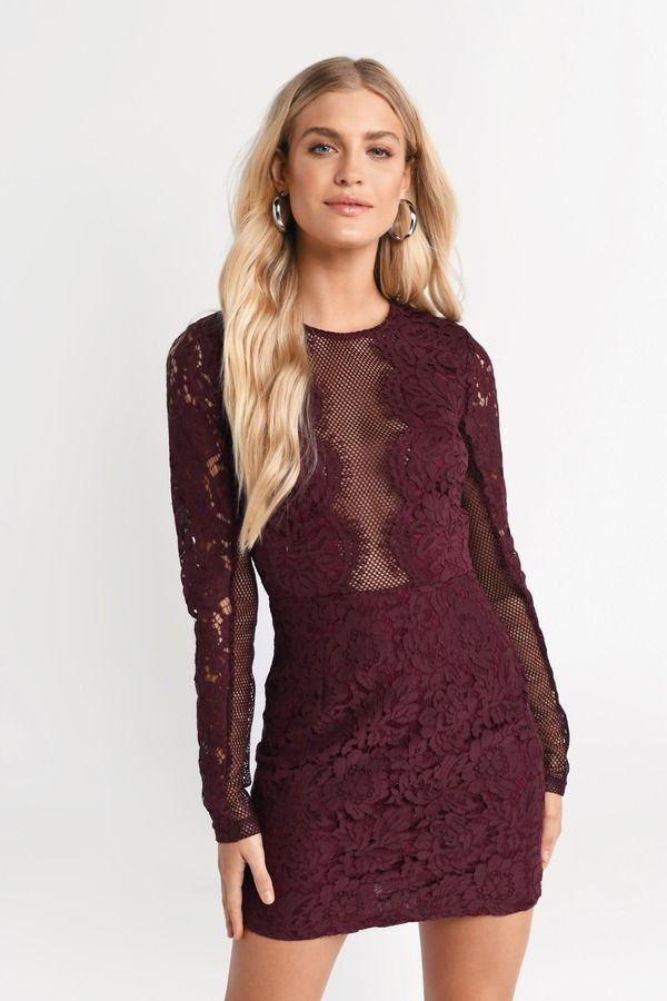 Raven Wine Lace Bodycon Long Sleeve Homecoming Dress