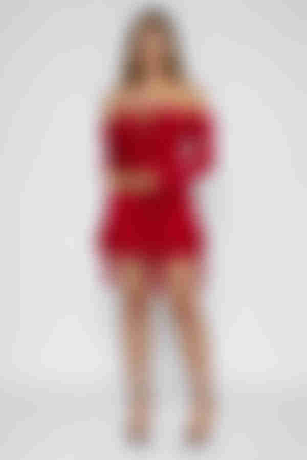 Red in Love Off Shoulder Ruffle Mini Dress - Wine