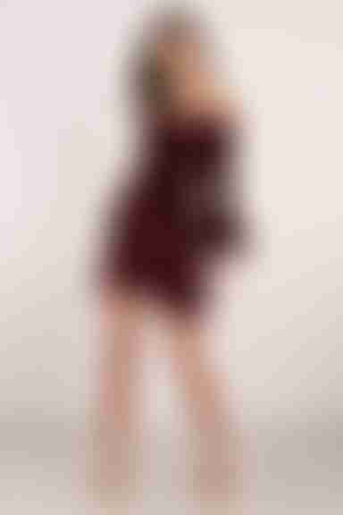 Winona Sangria Velvet Off The Shoulder Mini Dress - Wine