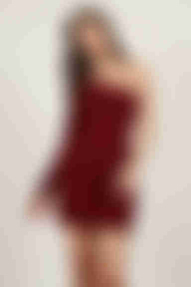 Sarah Side Lace Up One Shoulder Mini Dress - Wine