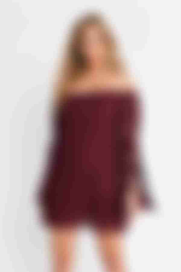 Take My Hand Off The Shoulder Lace Mini Dress - Wine