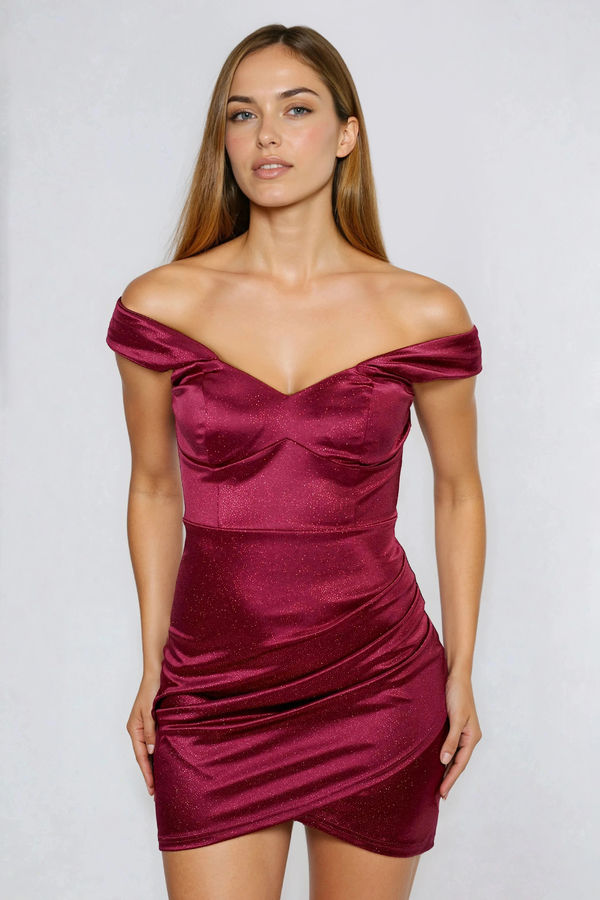 Too Fab Off Shoulder Bustiner Mini Dress - Wine