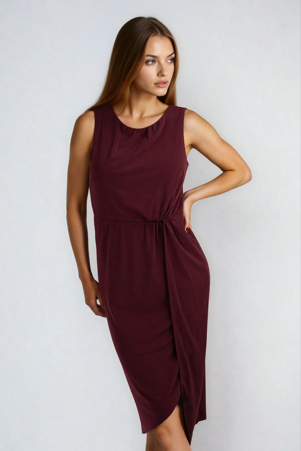 Twist Elegance Knot Draped Midi Dress - Wine