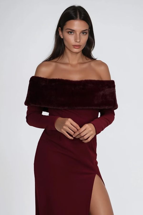 Velour Empress Velvet Off Shoulder Maxi Dress - Wine