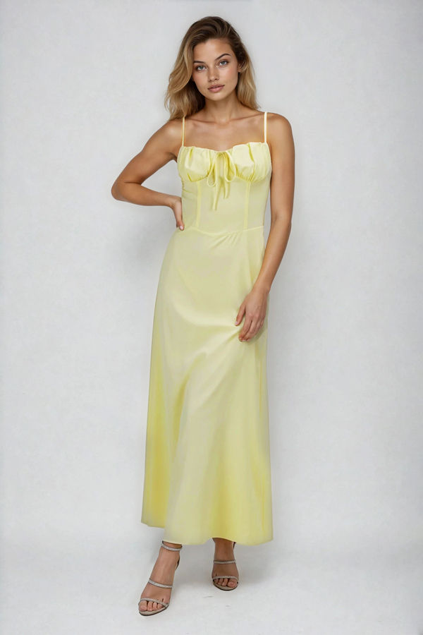 Lost in Lace Sweetheart Corset Maxi Dress - Yellow