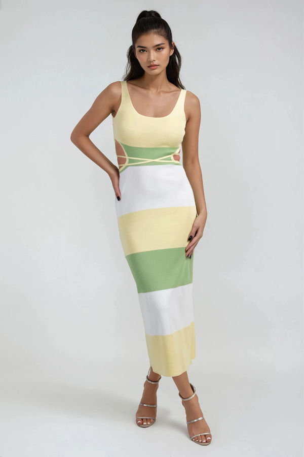 Zenia Cutout Bodycon Midi Dress - Yellow
