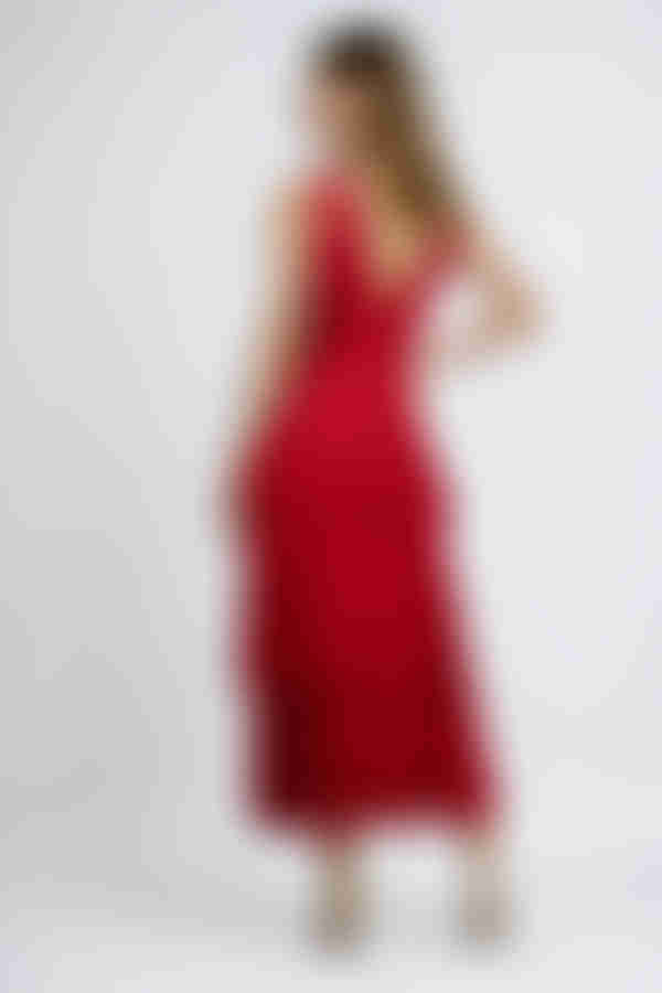 Blooming Romance Deep V Tiered Midi Dress - Berry