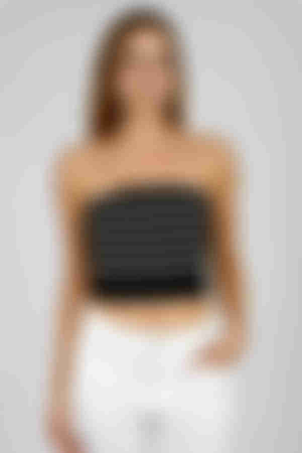 Act Cute Strapless Stripe Crop Top - Black