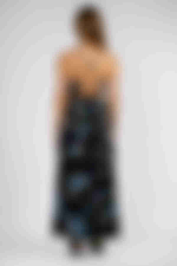 Floral Grace Ruffled Lace Up Maxi Dress - Black Blue