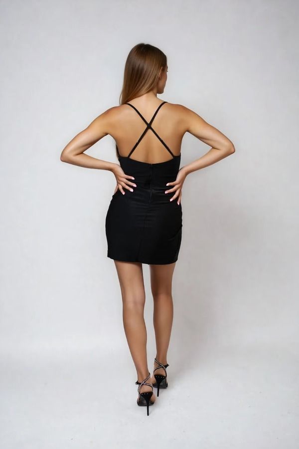Casual Love Wrap Bow Mini Dress - Black