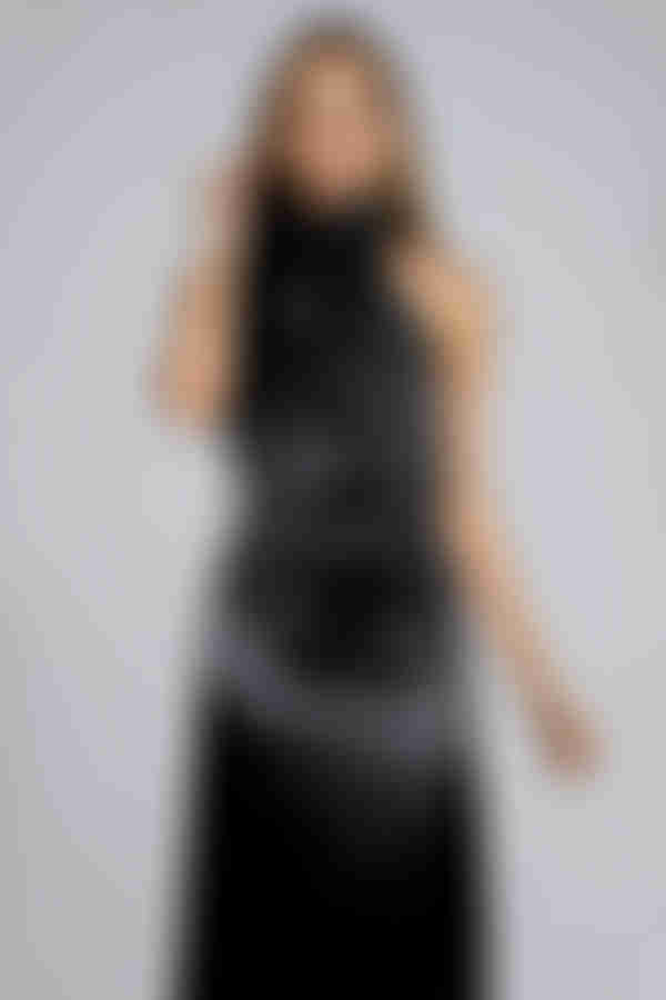 Charm On Draped Satin Midi Dress - Black