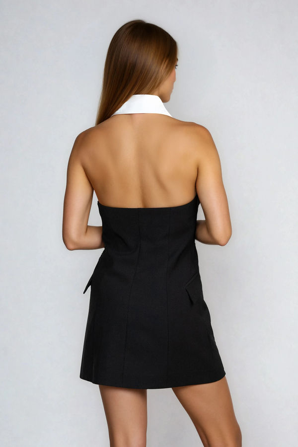 Chic Authority Halter Blazer Mini Dress - Black