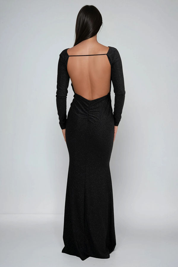 Dark Desire Glitter Open Back Maxi Dress - Black