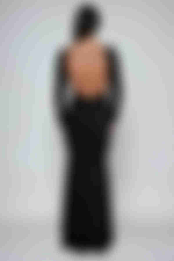 Dark Desire Glitter Open Back Maxi Dress - Black