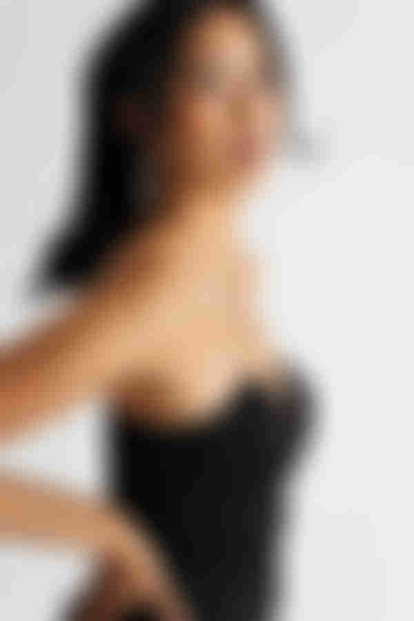 Divine Touch Black Strapless Slit Bodycon Maxi Dress