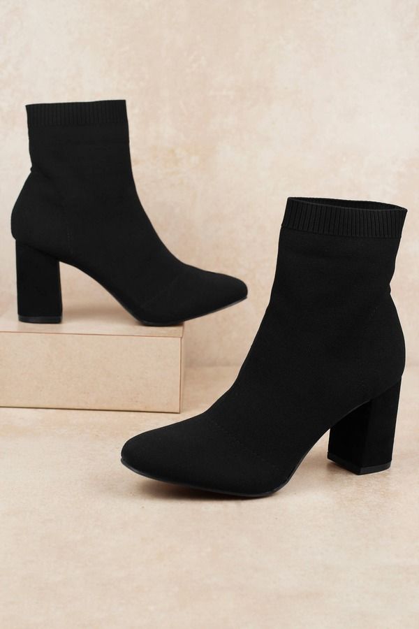 MIA Erika Black Block Heel Sock Booties - $60 | Tobi US