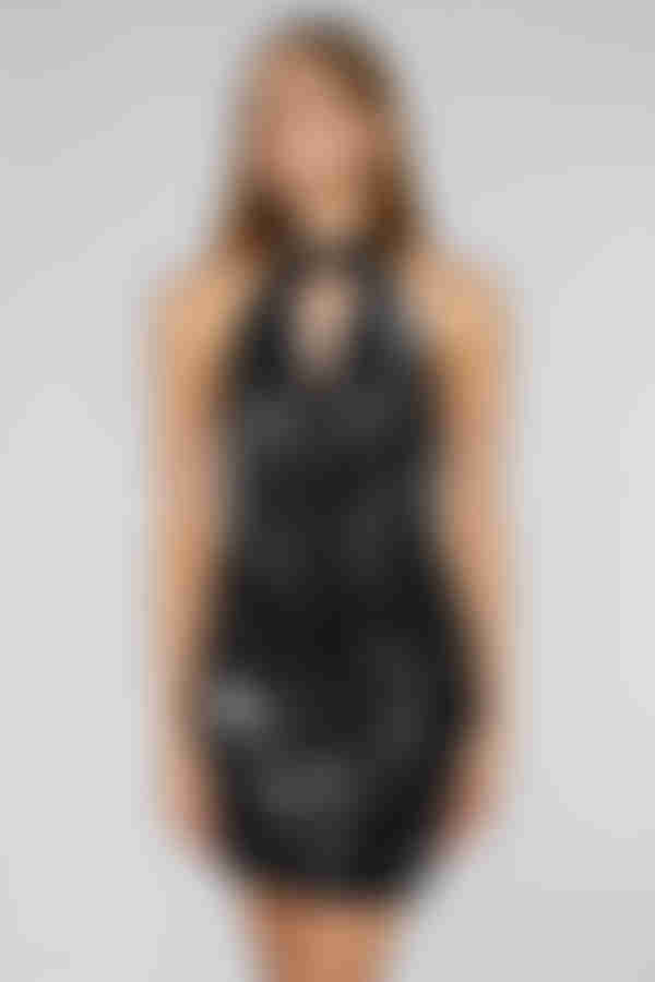 Festive Mood Surplice Sequin Mini Dress - Black