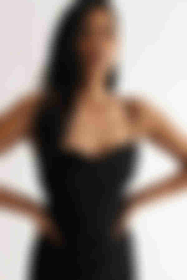 Lucia Black Draped Bustier Corset Slit Maxi Dress