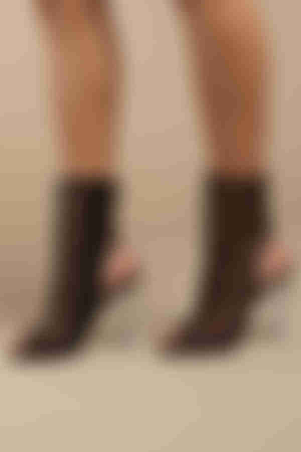 Mesh Around Peep Toe Mid Calf Boots - Black