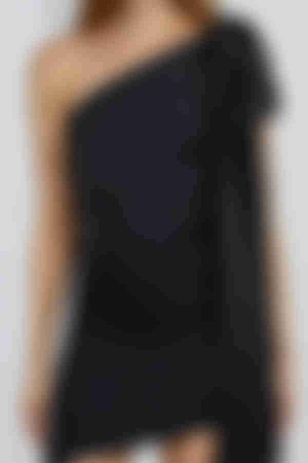 Moonlight Glow One Shoulder Bow Mini Dress - Black