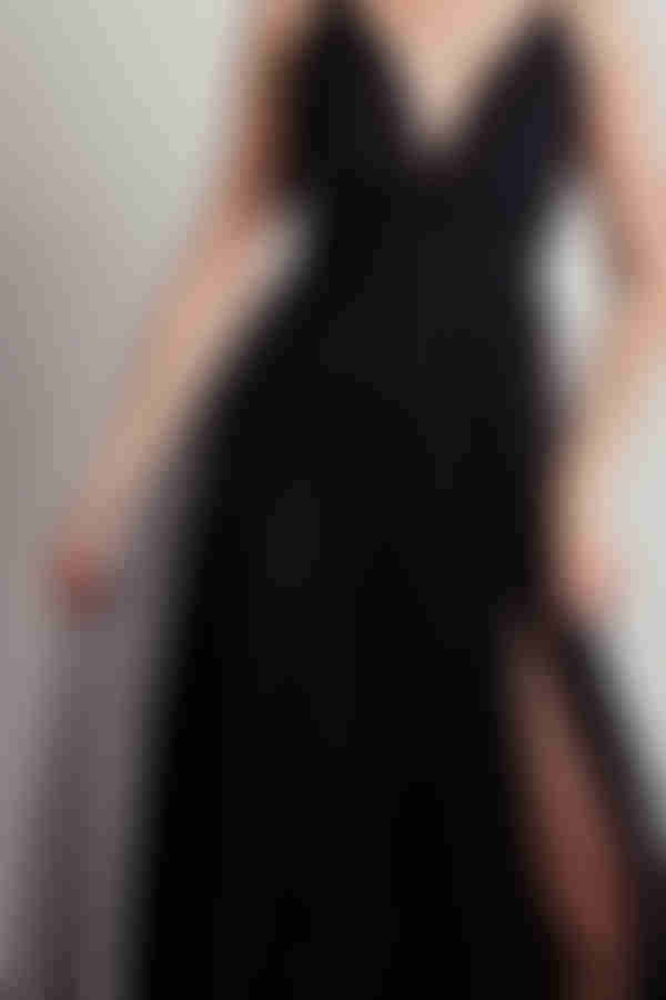 Night To Remember Chiffon Double High Slit Maxi Dress - Black