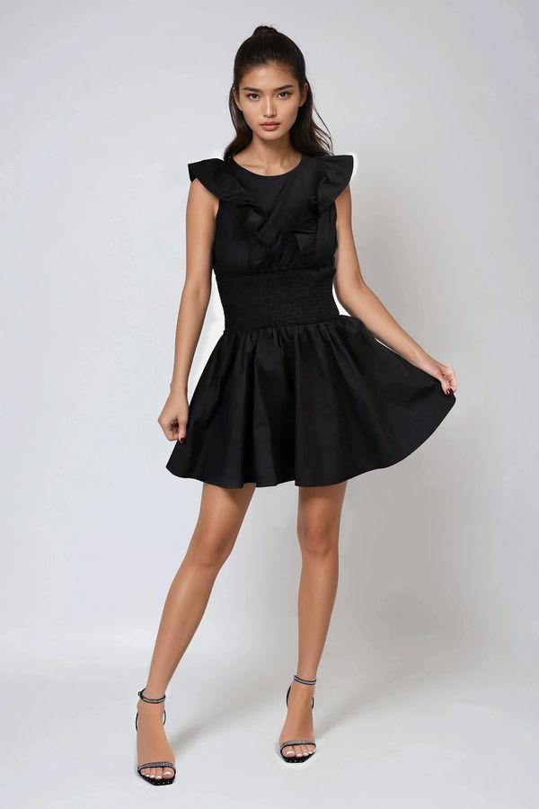 Pretty Girls Ruffle Flare Mini Dress - Black