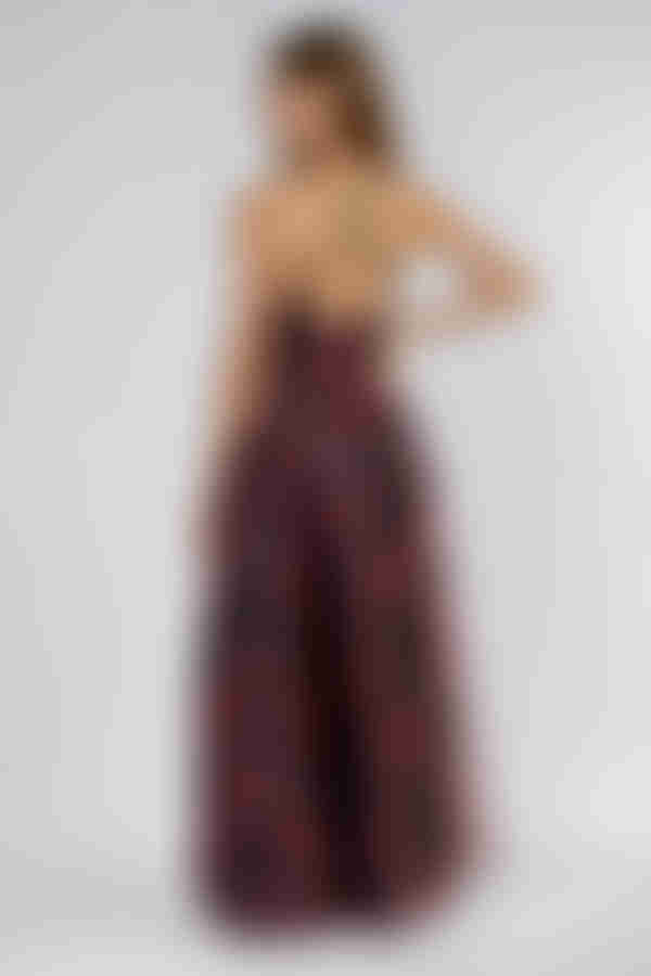 Warm Whisper Floral Organza Maxi Dress - Black Red