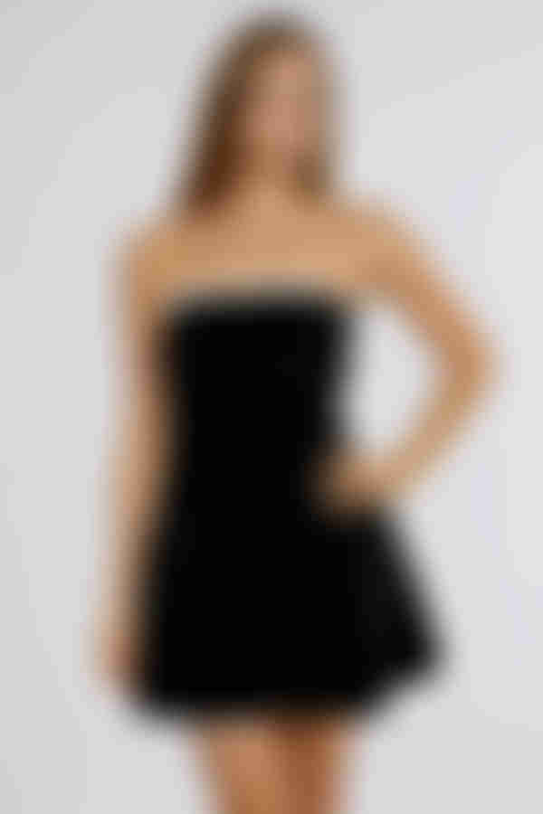 Swept Away Strapless Lace Up Mini Dress - Black