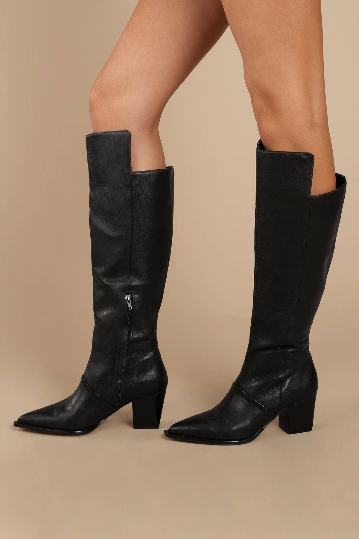 Black Boots - Leather Pointed Toe Boots - Knee High Boots