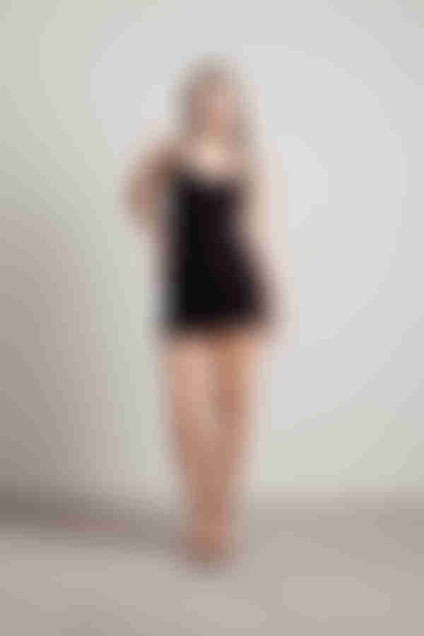 Wen Ruched Cross Back Mini Dress - Black