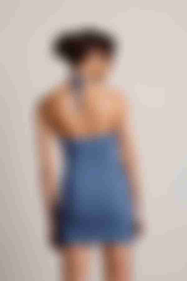 Aylah Halter Ribbed Knit Bodycon Mini Dress - Blue