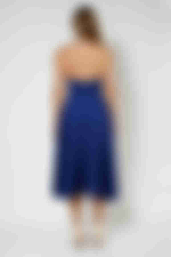 Dance With Me Halter Pleated Midi Dress - Blue