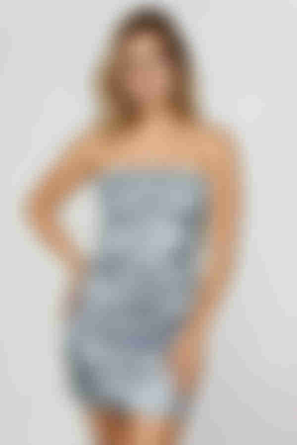 Daring in Silk Strapless Bodycon Mini Dress - Blue