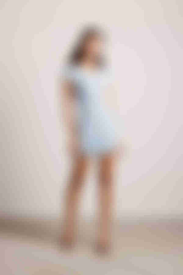 Nanae Ribbed Button Up Mini Dress - Blue