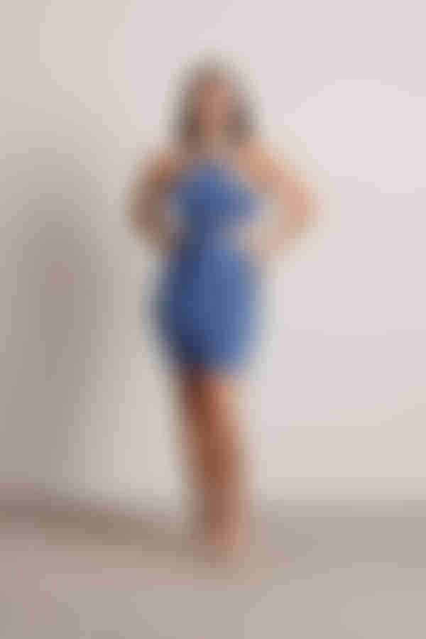 Wasted Time Ribbed Cutout Mini Dress - Blue