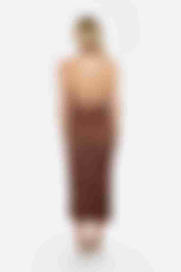 Gretel Pleated Halter Midi Dress - Bronze