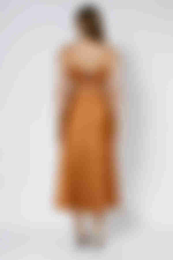 Soft Tease Lace Up Satin Midi Dress - Brown