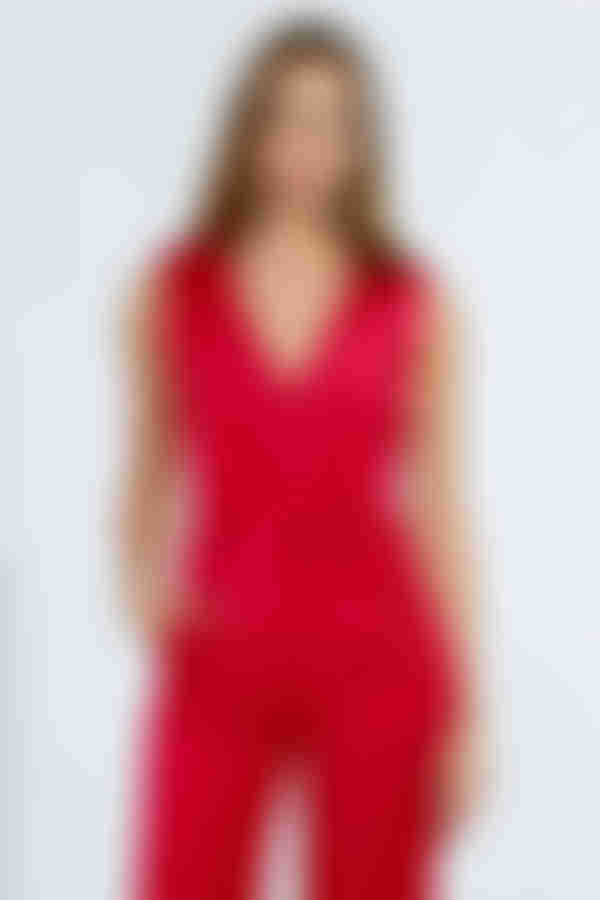 Can't Stop Staring Surplice Belted Jumpsuit - Burgundy