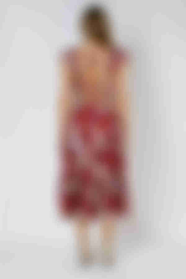 Gentle Charm Floral Slit Midi Dress - Burgundy Cream