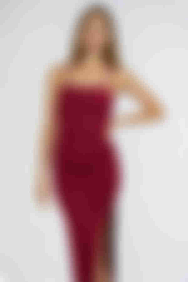 Flirt Light Side Slit Bodycon Midi Dress - Burgundy