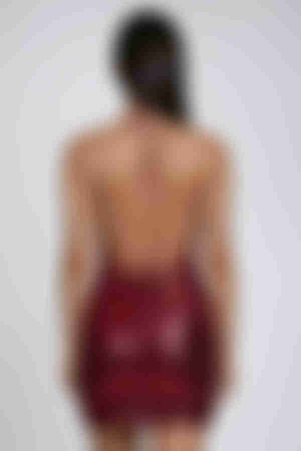 Radiant Muse Sequin Halter Mini Dress - Burgundy