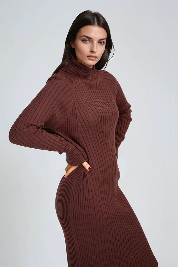 Auburn Edge Sweater Turtleneck Midi Dress - Chocolate