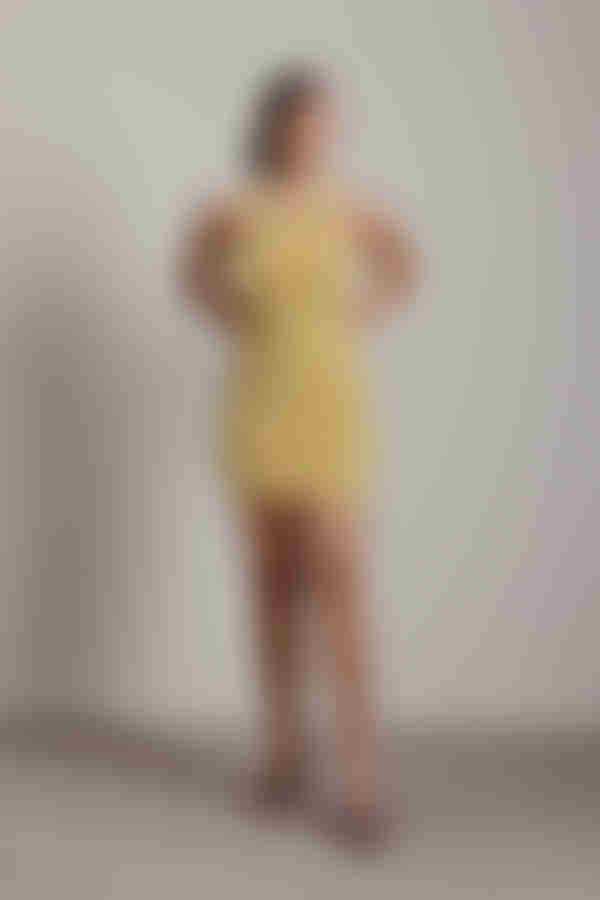 Henri Ribbed Bodycon Mini Dress - Citron Yellow