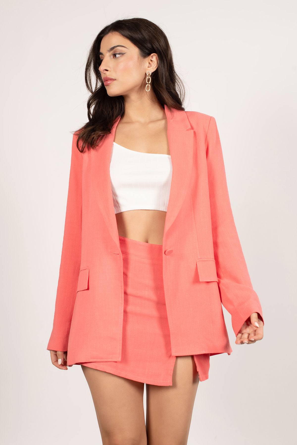 Coral Blazer Jacket - Pink One Button Blazer Coat