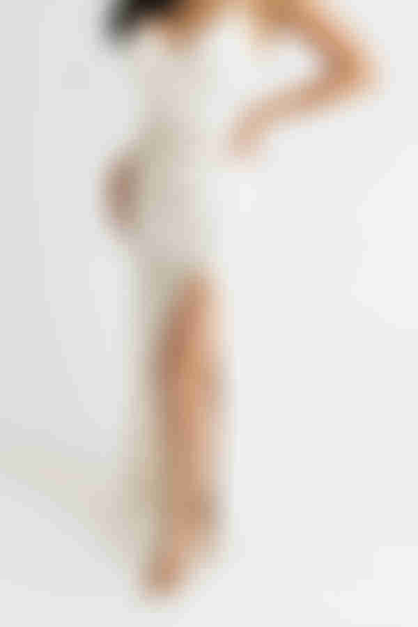 Nicola Cream Satin Shirred Slit Maxi Dress